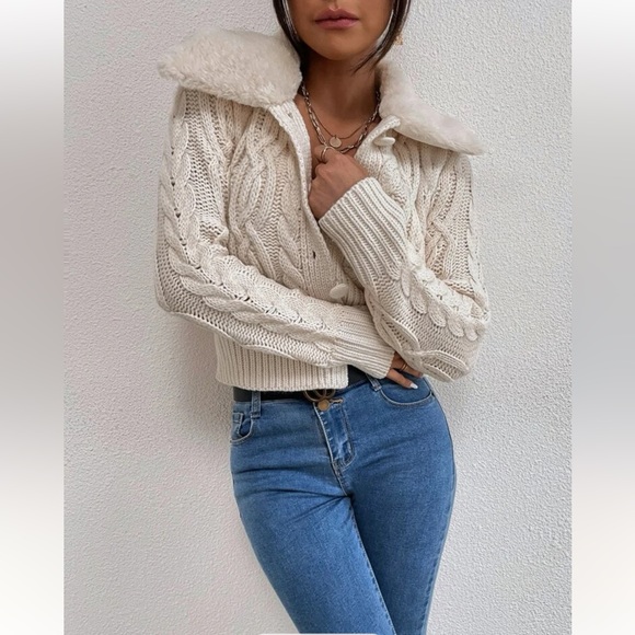 Cable Knit Teddy Collar Jacket - Picture 3 of 6